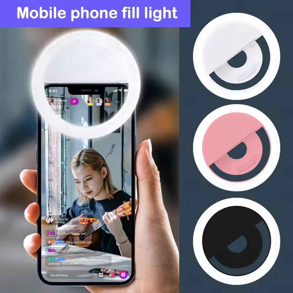 Clip-On Selfie Ring Light — Portable LED Fill Light with 3 Brightness Modes