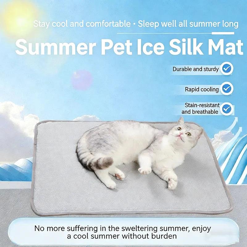 Pet Ice Silk Cooling Mat — Breathable Non-Slip Summer Pad for Dogs & Cats