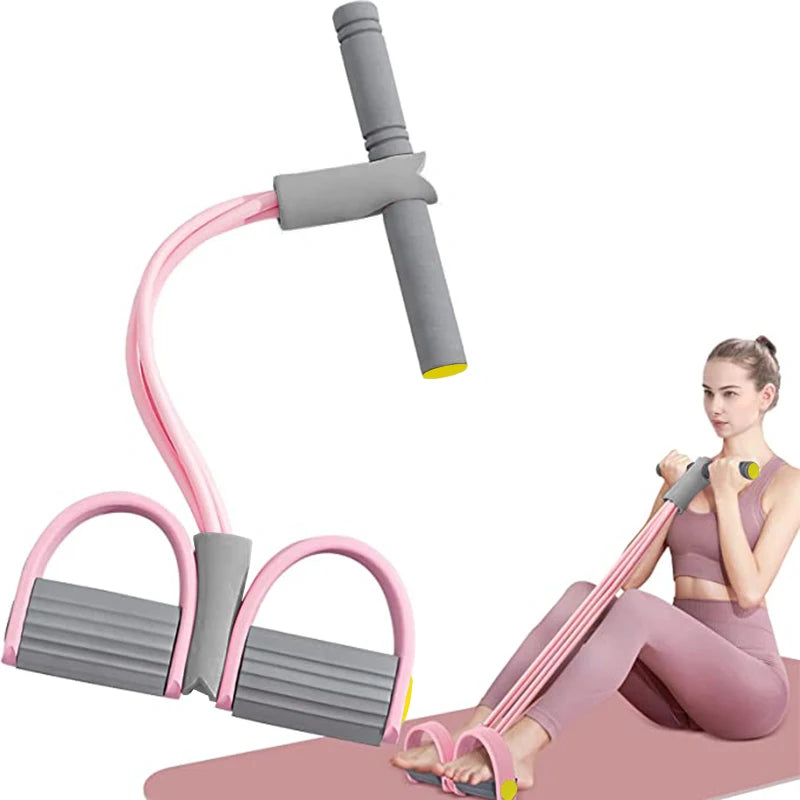 4-Tube Pedal Resistance Band — Full Body Workout for Abs, Arms & Legs
