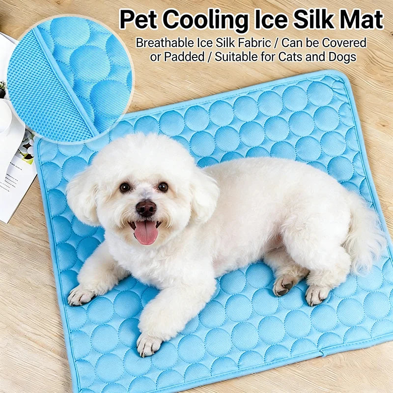 Pet Ice Silk Cooling Mat — Breathable Non-Slip Summer Pad for Dogs & Cats