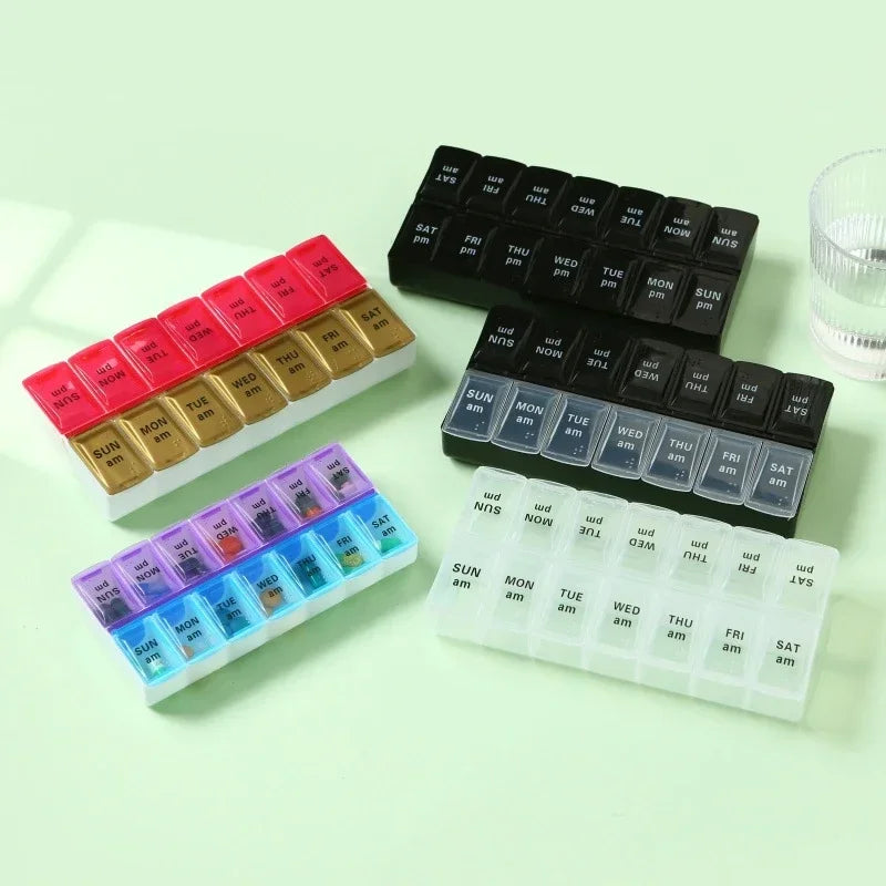 Weekly Pill Organizer — 7-Day 14-Grid Portable Pill Case Box