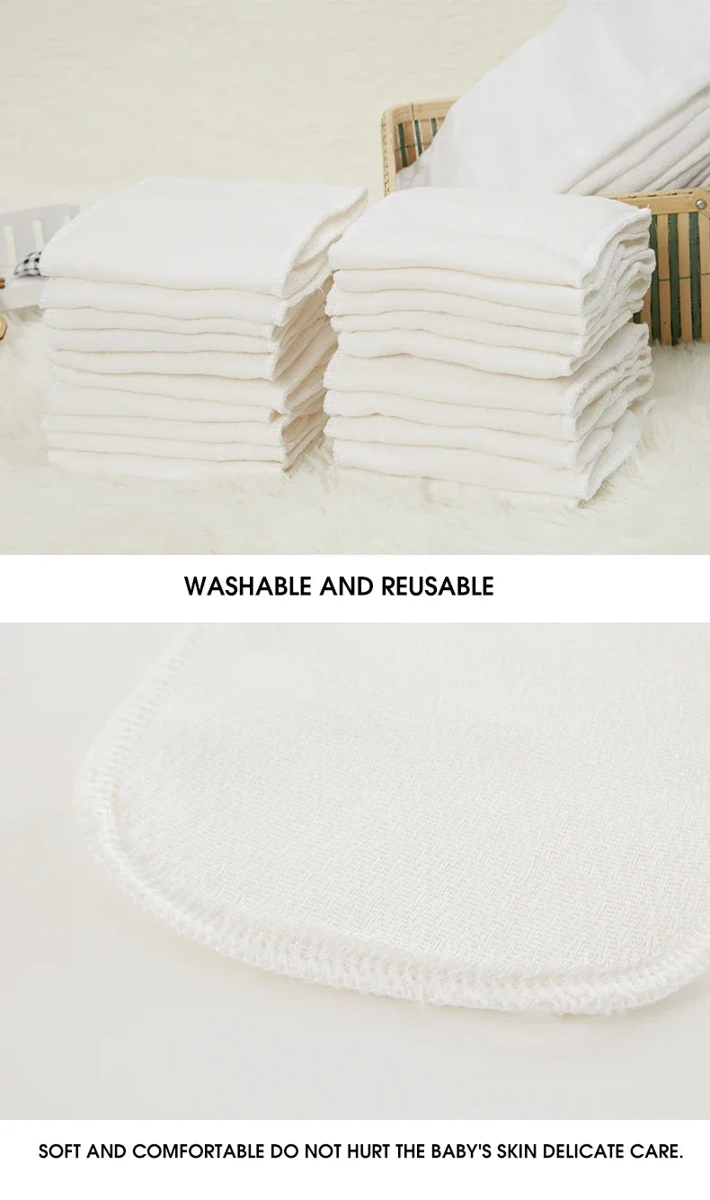 Reusable Cotton Diaper Inserts — 3 or 6 Layer Absorbent Cloth Liner