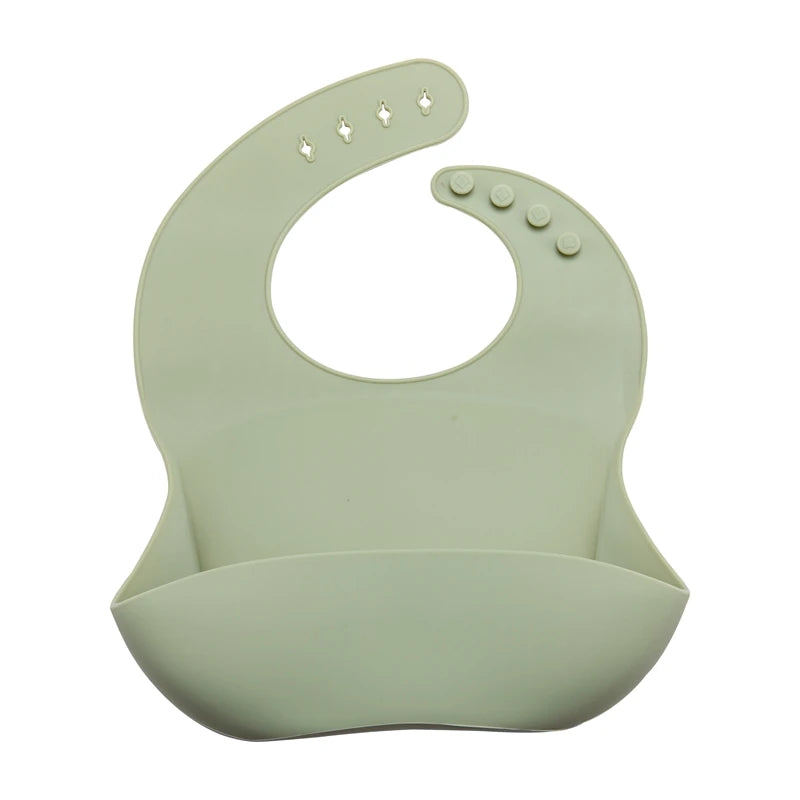 Silicone Baby Bib — Adjustable Waterproof Feeding Bib with Catch Pocket