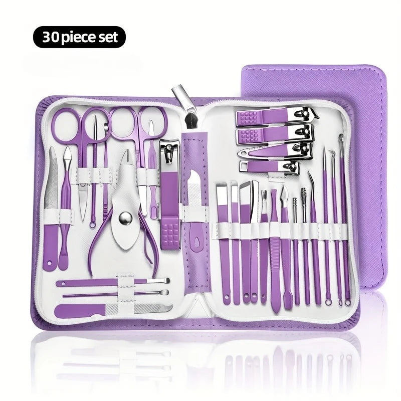 Stainless Steel Manicure Set — Nail Care Kit with Leather Case, 9 or 30 Piece