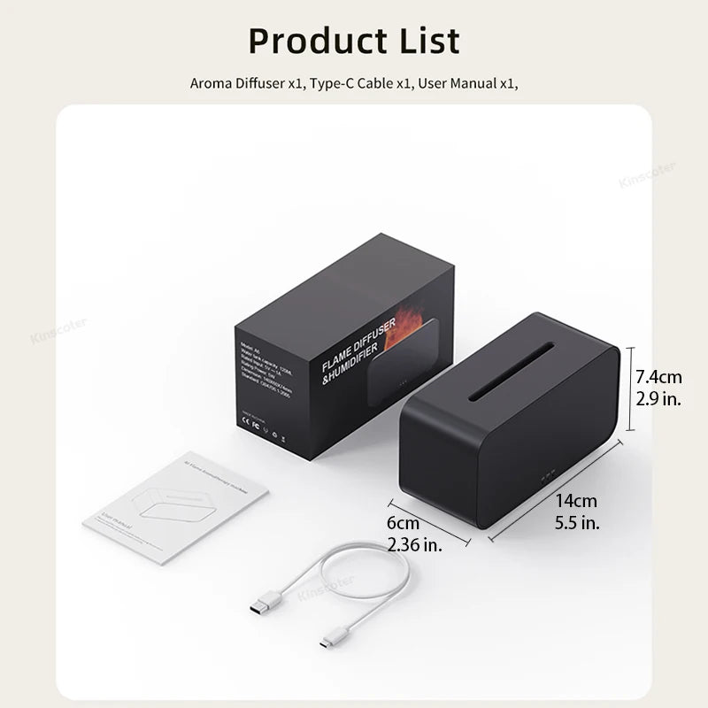 Flame Effect Aroma Diffuser — USB Desktop Humidifier with 7-Color LED Light
