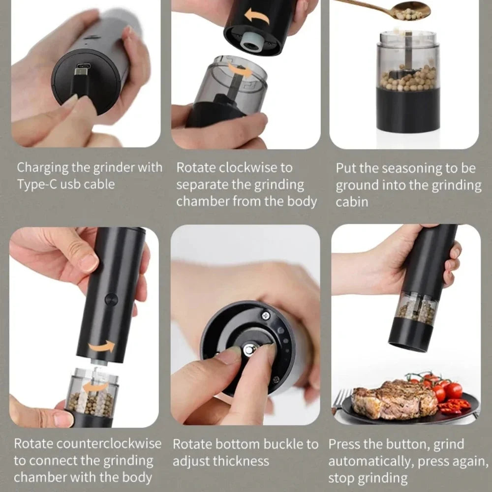 Electric Salt & Pepper Grinder — USB Rechargeable with Adjustable Coarseness
