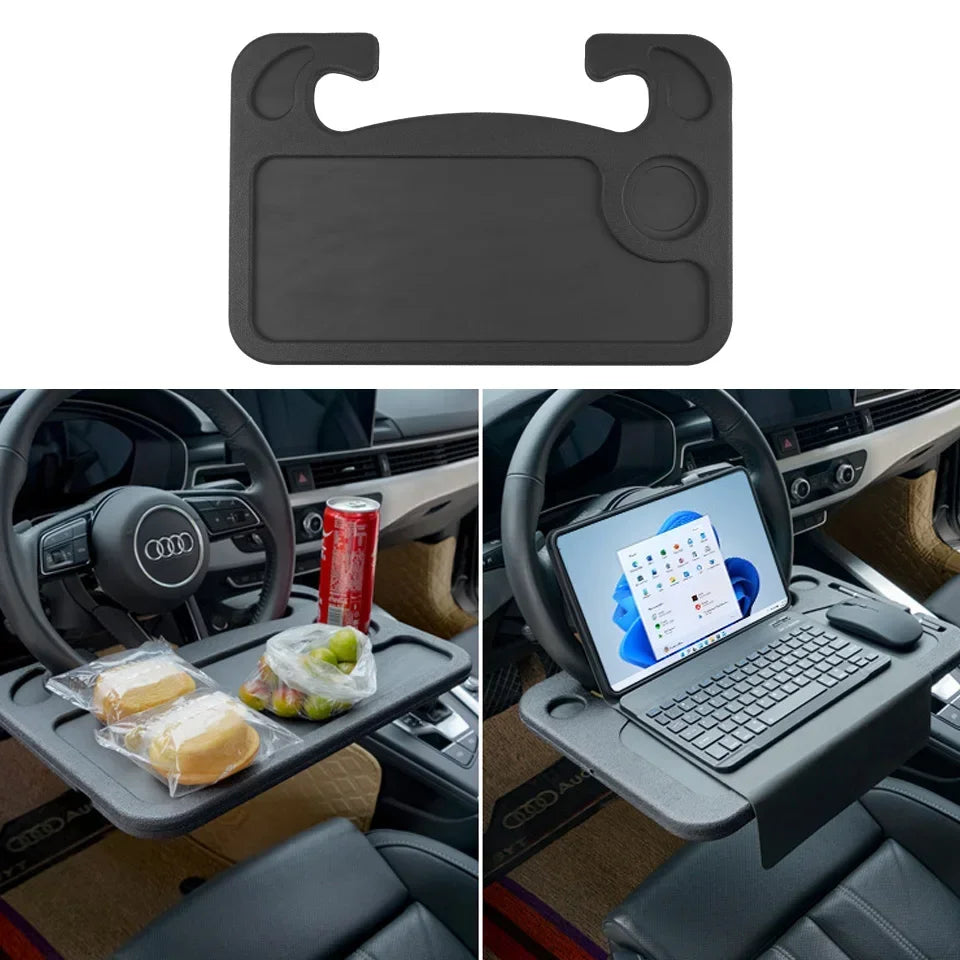 Portable Car Steering Wheel Desk — Foldable Laptop & Food Tray for Drivers