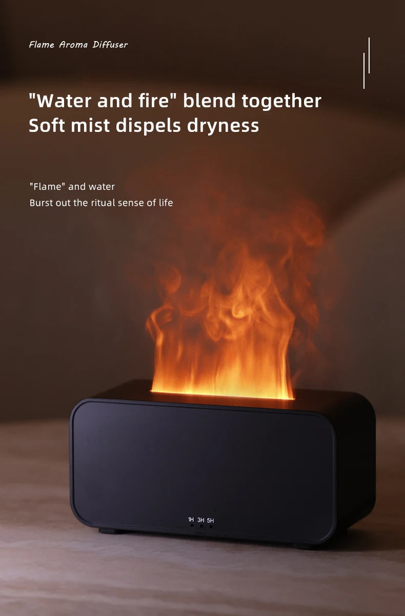 Flame Effect Aroma Diffuser — USB Desktop Humidifier with 7-Color LED Light