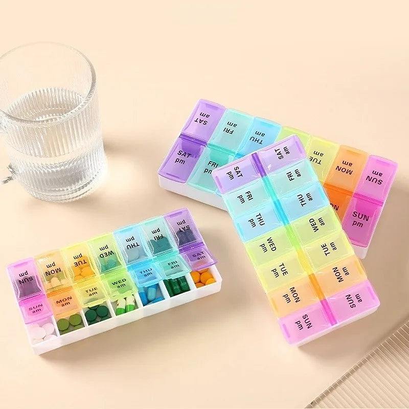 Weekly Pill Organizer — 7-Day 14-Grid Portable Pill Case Box