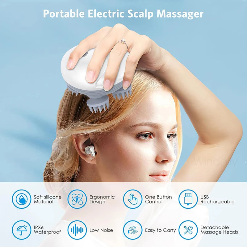 Electric Scalp Massager — 4-Head Deep Kneading for Stress Relief & Relaxation